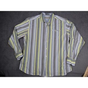 Tommy Bahama Mens XL Cotton Silk Striped Long Sleeve Button Up Shirt Yellow Blue